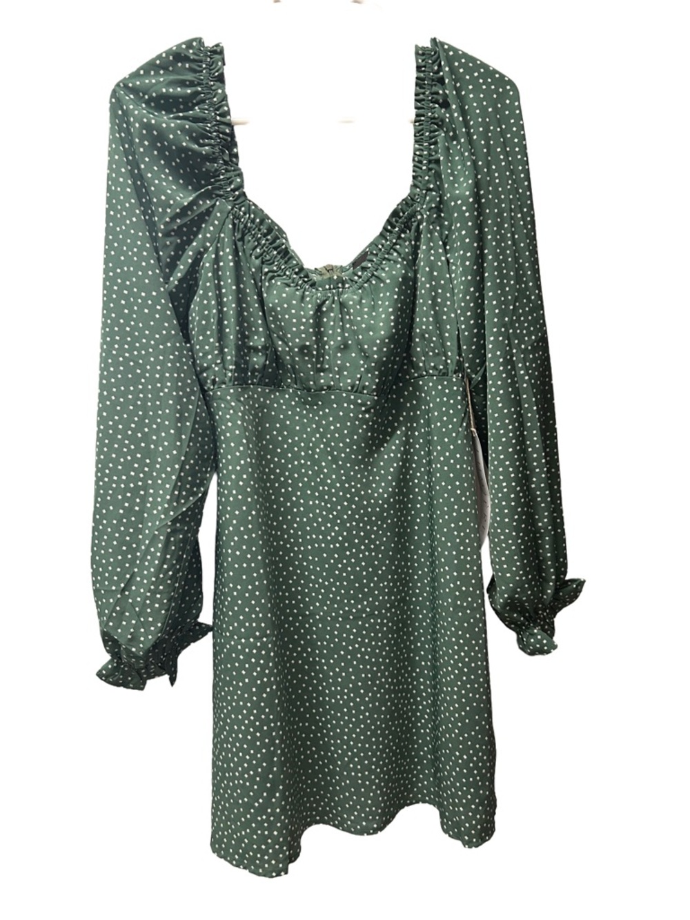 Lumiere Green Polka Dot Long-Sleeve Mini Dress